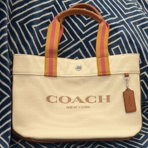 Coach Cream and Brown Canvas Tote Bag